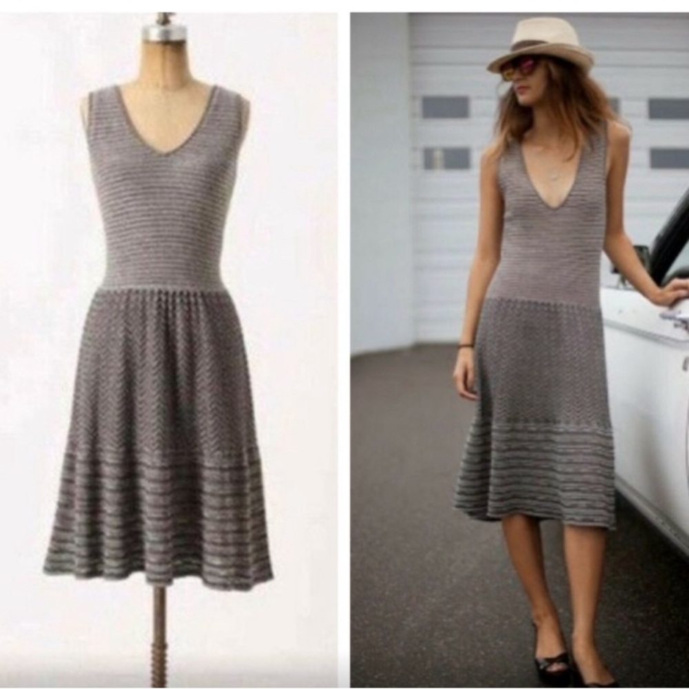 Anthropologie knitted knotted v neck midi dress (f